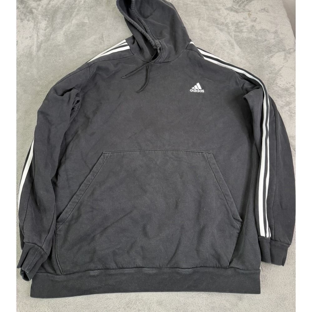 Adidas Pullover Hoodie Men's Size 2XLT Black 3 Stripe